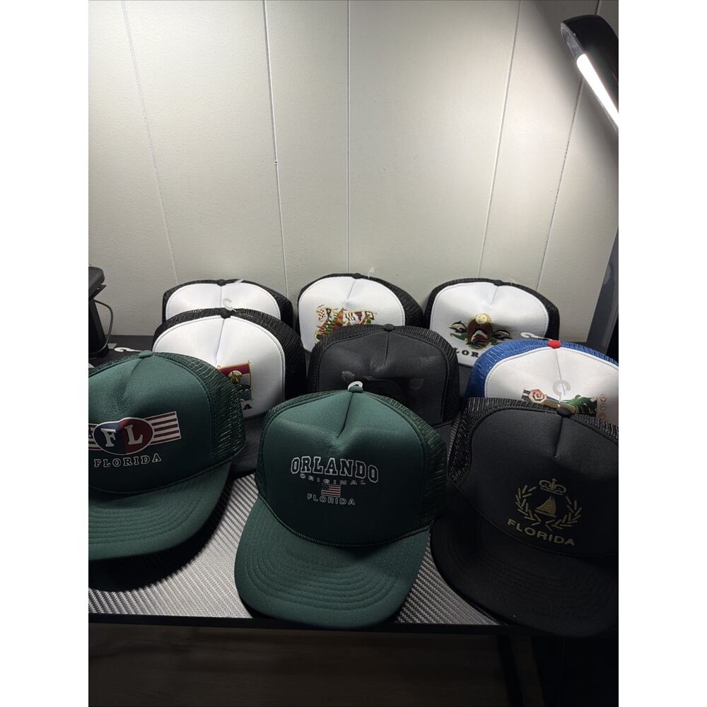 Vintage lot 9 Snapback Trucker Hat Caps SOUVENIR VACATION FLORIDA USA